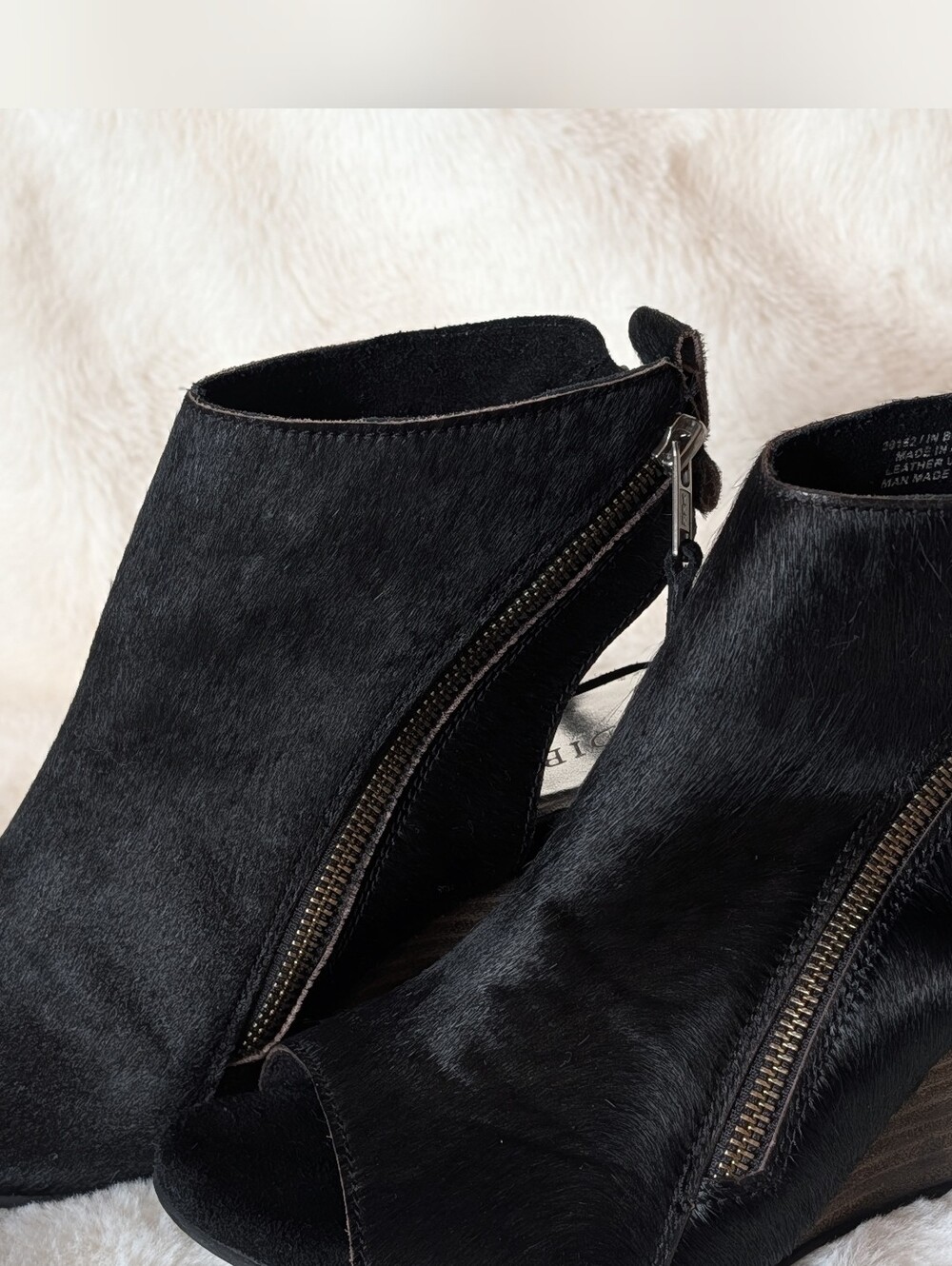 Black Peep-Toe Wedge Booties with Exposed Side Zip